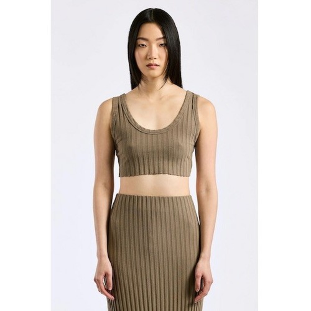 Cotton Citizen Capri Crop Tank Top Chai Brown Ribbed Scoop Neck‎ XS W1281165
